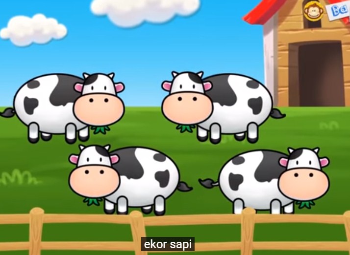 Ada lima ekor sapi bermain di padang rumput. Lalu tiga ekor sapi masuk ke kandangnya. Berapa ekor sapi yang masih di padang rumput?