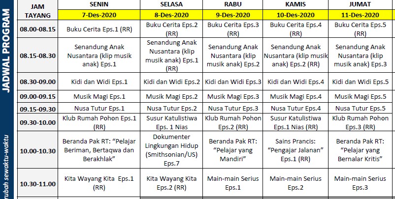 Jadwal Belajar TVRI Minggu Ke 35 (BDR)